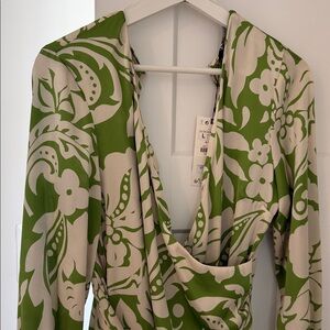 Zara Green and Cream Floral Midi Dress